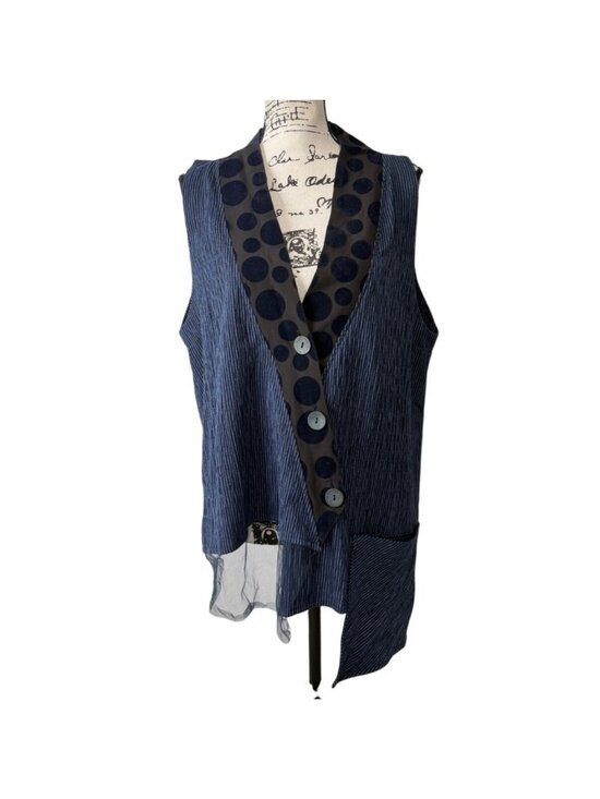Luukaa Tops - Luukaa Womens US Size 8 Sleeveless Top Button-Up Asymmetrical Artsy Navy Stripe